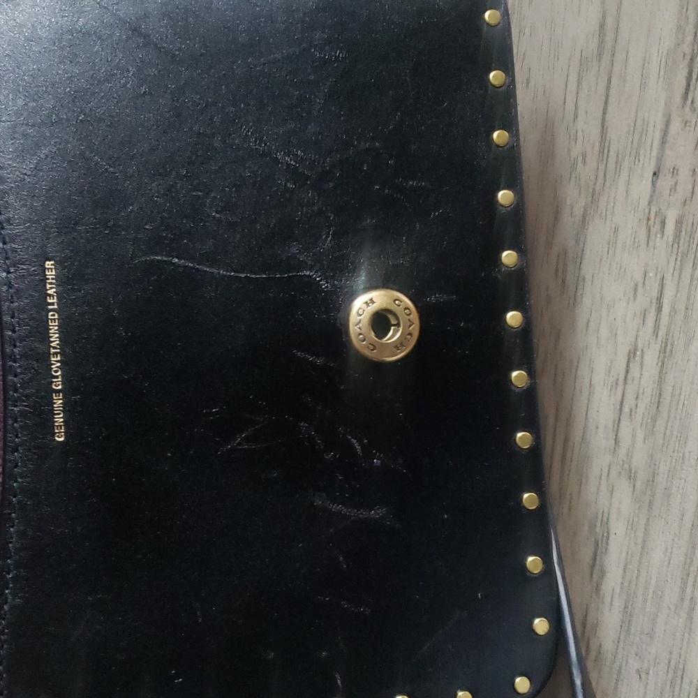 Coach Black Leather Studded Shoulder Bag with Gold Hardware - Picture 9 of 13